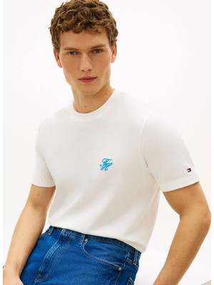 Tommy Hilfiger Beyaz Erkek Nakışlı T-Shirt MW0MW43066YBL_SCRIPT Monogram Swıms