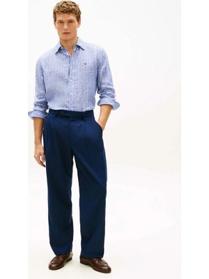 Tommy Hilfiger Mavi Erkek Çizgili Gömlek MW0MW424000A4_LINEN Bengal Strıpe R