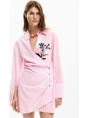Desigual Pembe Kadın Gömlek Yaka Standart Fit Elbise 26SWVW01