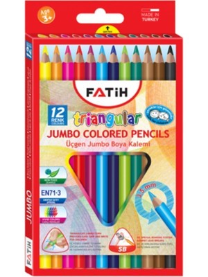 Fatih Jumbo Üçgen Kuru Boya Kalem 12LI 1 Adet Çok Renkli Eğlenceli Çizim Deneyimi Sunar