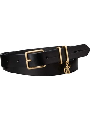 Calvin Klein Siyah Kadın Kemer Monogram Charm  Keeper Belt 25MM