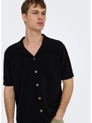 Only & Sons Siyah Erkek Normal Fit Desenli Kazak 22037745 Onsjam Lıfe Reg Shırt Knıt