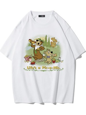 Brz Collection Unisex Oversize Life's A Pia-A Nic.t-Shirt (Beyaz)