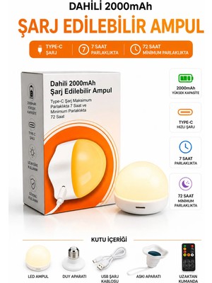 Neo Vista 2000MAH Şarj Edilebilir LED Ampul Type-C Hızlı Şarjlı, Uzaktan Kumandalı