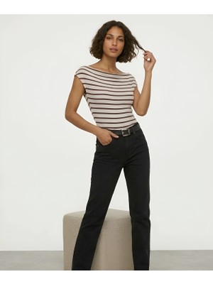 Blouse Marin Çizgili Kayık Yaka Bluz
