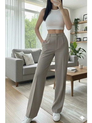 Emporya Trend Kadın Gri Kumaş Pantolon | Yeni Sezon | Geniş Paça | Kemersiz
