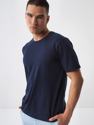 Xint Erkek Lacivert Pamuk Dokulu Slim Fit Tişört