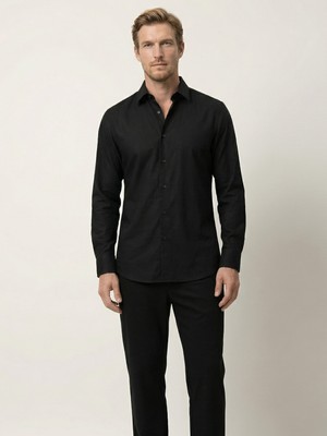 Xint Erkek Siyah Pamuk Dokulu Slim Fit Gömlek