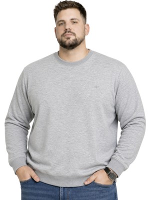 Battal Moda Battalmoda Erkek Büyük Beden Gri Iki Iplik Bisiklet Yaka Sweatshirt 3xl-4xl-5xl-6xl