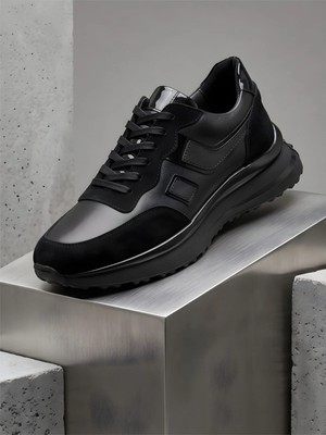 Erkek Siyah %100 Hakiki Dana Derisi Eva Taban Ortopedik Konfor Sneaker Ayakkabı