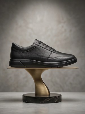 Büyük Beden Siyah Hakiki Deri Özel Seri Bağcıksız Kolay Giyim Günlük Erkek Sneaker