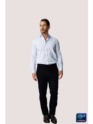İGS Lacivert Gri Bağcıklı Smart Casual Dynamic Fit Pantolon