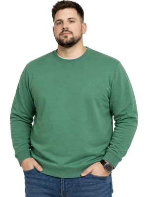 Battal Moda Battalmoda Erkek Büyük Beden Yeşil Iki Iplik Bisiklet Yaka Sweatshirt 3xl-4xl-5xl-6xl
