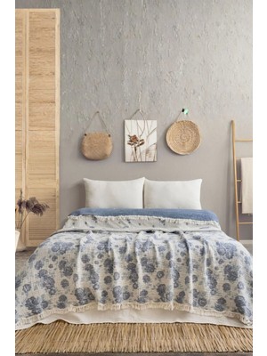 Layan Home 4 Katlı %100 Pamuk Müslin Çift Kişilik Yatak Örtüsü & Pike – Gül Desen
