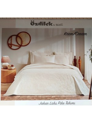 Özdilek Rf -Krem- Jakar Lux (Z) Tek Kişilik Pike Takımı (2 Yastık Kılıflı)