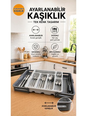 Blackstar Ayarlanabilir Kaşıklık Organizer Plastik Malzemeden Genişleyebilir Çekmece İçi Düzenleyici