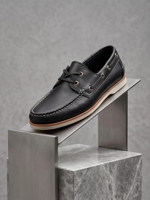 %100 Hakiki Deri Glossy Leather Men's Shoes - Urban Street Style Kalın Taban