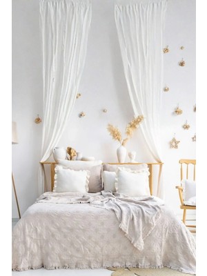 Layan Home 4 Katlı %100 Pamuk Müslin Çift Kişilik Yatak Örtüsü & Pike – Waffle Diamond