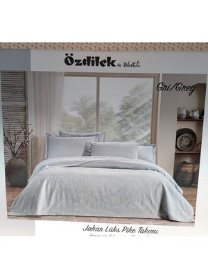 Özdilek Rf -Gri- Jakar Lux (Z) Tek Kişilik Pike Takımı (2 Yastık Kılıflı)