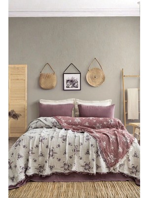 Layan Home 4 Katlı %100 Pamuk Müslin Çift Kişilik Yatak Örtüsü - Çintemani Desen