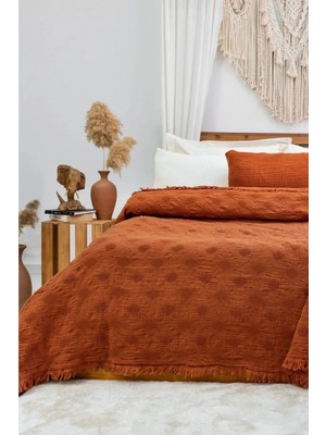 Layan Home 4 Katlı %100 Pamuk Müslin Çift Kişilik Yatak Örtüsü & Pike – Waffle Diamond