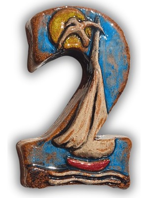 Toprakana Art El Yapımı Deniz Temalı Seramik Kapı No.9 - 8X13 cm - Akdeniz/ege Ruhu - Dekoratif Ev, Villa, Site Girişi, Dış Mekan ve Apartman Girişi