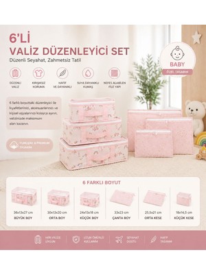 6 Parçalı Premium Bebek Valiz Organizer Seti 3 Adet Farklı Boy Çanta 3ADET Farklı Boy Kese Hastane Çıkışı Hediyelik