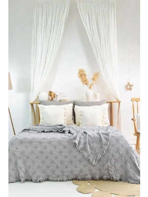Layan Home 4 Katlı %100 Pamuk Müslin Çift Kişilik Yatak Örtüsü & Pike – Waffle Diamond