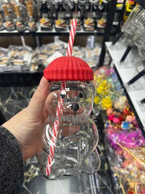 Hanemlife Barista Borosilikat Cam Soğuk Içecek Bardağı Ayıcık Pipetli Bardak 500 ml