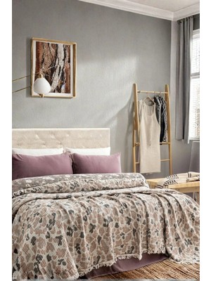 Layan Home 4 Katlı %100 Pamuk Müslin Çift Kişilik Yatak Örtüsü – Leopar Desen