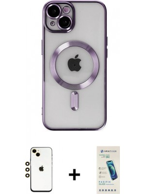 Marsilyan™- iPhone 14 Kılıf Nova Işık Özel Seri - Şeffaf Pasifik Cam Ekran Koruyucu + Shine Kamera Lens - Gd