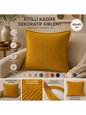 Colormix 45X45 Fitilli Kadife Dekoratif Kırlent Yastık Içi Dolgulu Fermuarlı Yıkanabilir Koltuk Kanepe Kırlenti