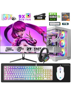 Xaser Star X100 Ryzen 7 5700X 16GB Ram 1tb M.2 Nvme SSD 8gb RTX5060TI 27" 300Hz Oyuncu Bilgisayarı