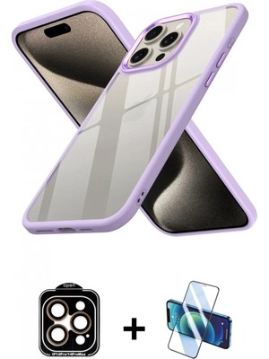 Marsilyan™- iPhone 15 Pro Max Kılıf Nova Işık Serisi - Siyah 3D Antistatik Seramik Nano Ekran Koruyucu + Pvd Metal Kamera Lens - Tu