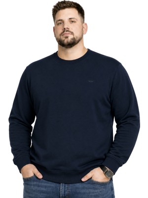 Battal Moda Battalmoda Erkek Büyük Beden Lacivert Iki Iplik Bisiklet Yaka Sweatshirt 3xl-4xl-5xl-6xl-7xl-8xl