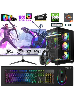 Xaser Star X210 Ryzen 5 7500F 16GB Ram 1tb M.2 Nvme SSD 12GB RTX3060 27" 300Hz Oyuncu Bilgisayarı