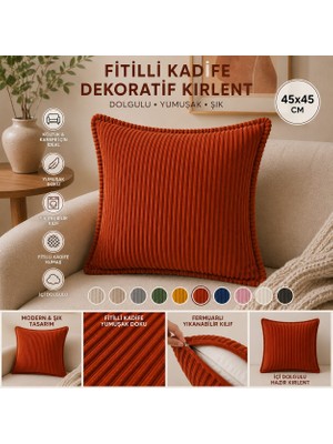 Colormix 45X45 Fitilli Kadife Dekoratif Kırlent Yastık Içi Dolgulu Fermuarlı Yıkanabilir Koltuk Kanepe Kırlenti