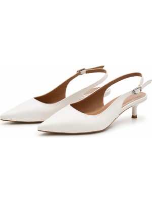 Patron Shoes Hakiki Deri 4 cm Topuklu Sivri Burun Kadın Ayakkabı Ayarlanabilir Arka Bantlı Günlük ve Klasik