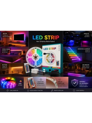Kumandalı Rgb Şerit LED Aydınlatma Seti 5m Tv Arkası Ambiyans Aydınlatması Mutfak Aydınlatması Yatak Altı Aydınlatması Koridor Aydınlatma