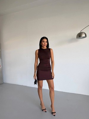 Esila Moda Kadın Acı Kahve Drapeli Elbise