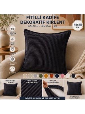 Colormix 45X45 Fitilli Kadife Dekoratif Kırlent Yastık Içi Dolgulu Fermuarlı Yıkanabilir Koltuk Kanepe Kırlenti
