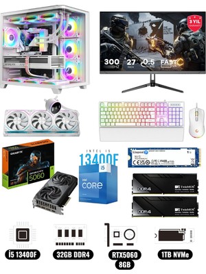 Symoon I5 13400F 32GB Ddr4 Ram 1tb Nvme 5060 Ekran Kartlı 360MM Sıvı Soğutmalı 27 Inç Monitörlü Klavyeli Gaming Pc