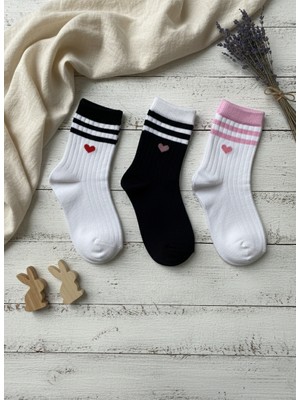 Obje Kız Çocuk Çizgili Renkli 3'lü Soket Çorap