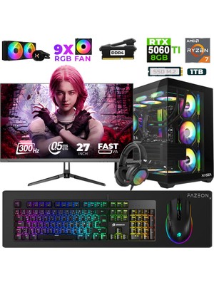 Xaser Star X110 Ryzen 7 5700X 32GB Ram 1tb M.2 Nvme SSD 8gb RTX5060TI 27" 300Hz Oyuncu Bilgisayarı