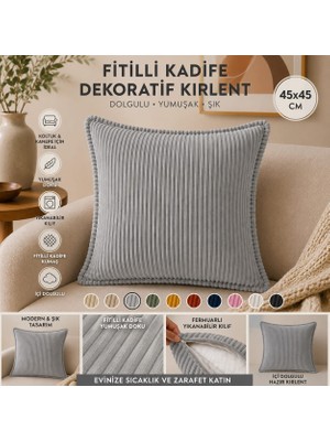 Colormix 45X45 Fitilli Kadife Dekoratif Kırlent Yastık Içi Dolgulu Fermuarlı Yıkanabilir Koltuk Kanepe Kırlenti