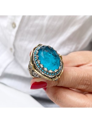 Simurg Jewellery Özel Tasarım Paraiba-Firuze Taşlı Gümüş Erkek Yüzük