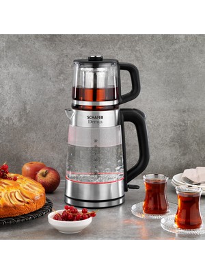 Schafer Demya Inox Elektrikli Cam Çay Makinesi 1 L Demlik Kapasitesi ile Modern Tasarım