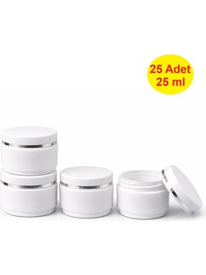 Demet Home 25 ADET 25 ml Beyaz Gümüş Şeritli Lüx Boş Plastik Pomat Kozmetik Krem Ecza Hobi Kutusu Krem Kavanozu 25 cc Empty plastic