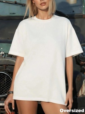Afri Premium Kalite Beyaz Geniş Kesim Oversize T-Shirt - Düşük Omuzlu Pamuklu Bol Tişört
