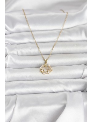 sbodurhome  316L Çelik Zincir Gold Renk Incili Çiçek Model Kadın Koyle TG27BKO11034
